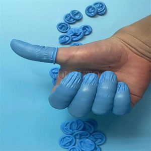 手指套无硫，蓝色手指套 Blue nitrile finger cots 天然防静电，无需任何esd涂层，优良的esd特性，耐溶剂：耐油，耐化学试剂SGS 认证，ROHS10项达标.稳定的质量可以得到保证